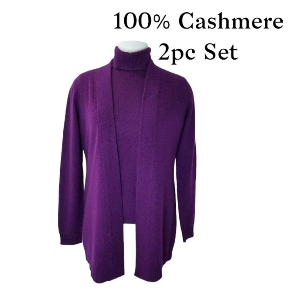 Charter Club Cashmere Duster & Turtleneck Set Plum Purple Sz Sm